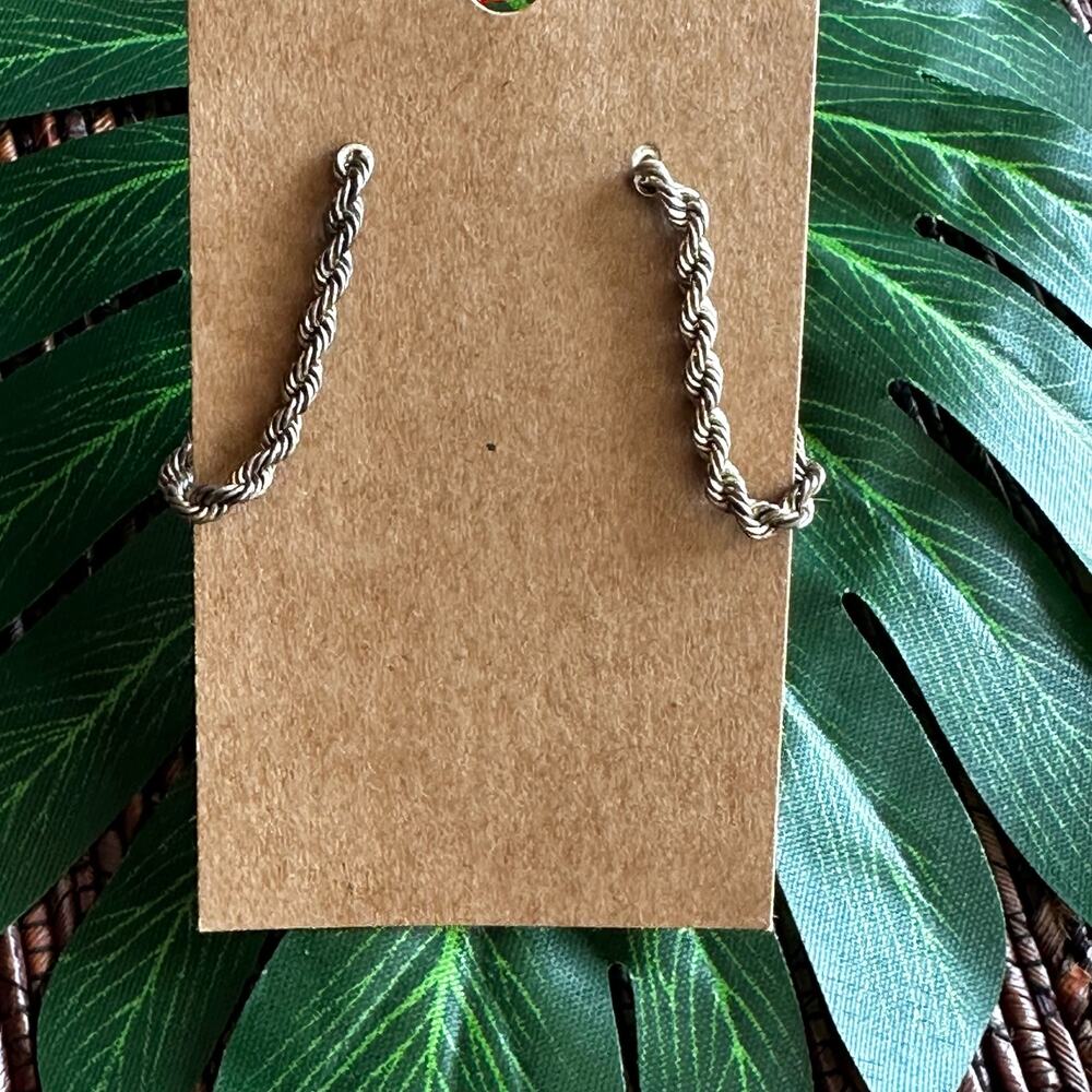 Vintage Silver-Tone Rope Hoop Earrings